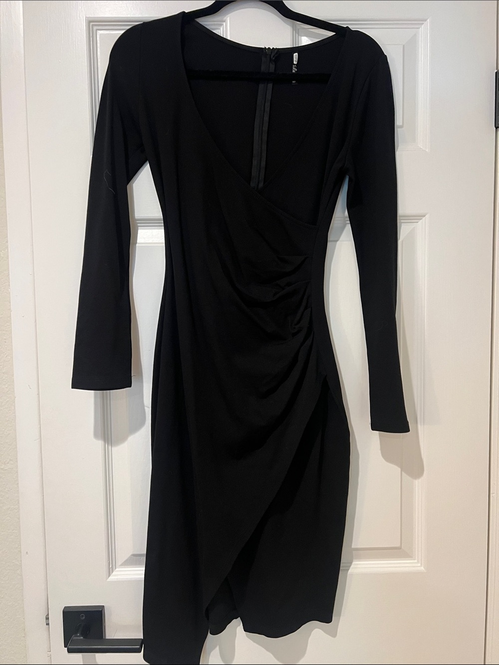 Classic Black Long-Sleeve Wrap Dress